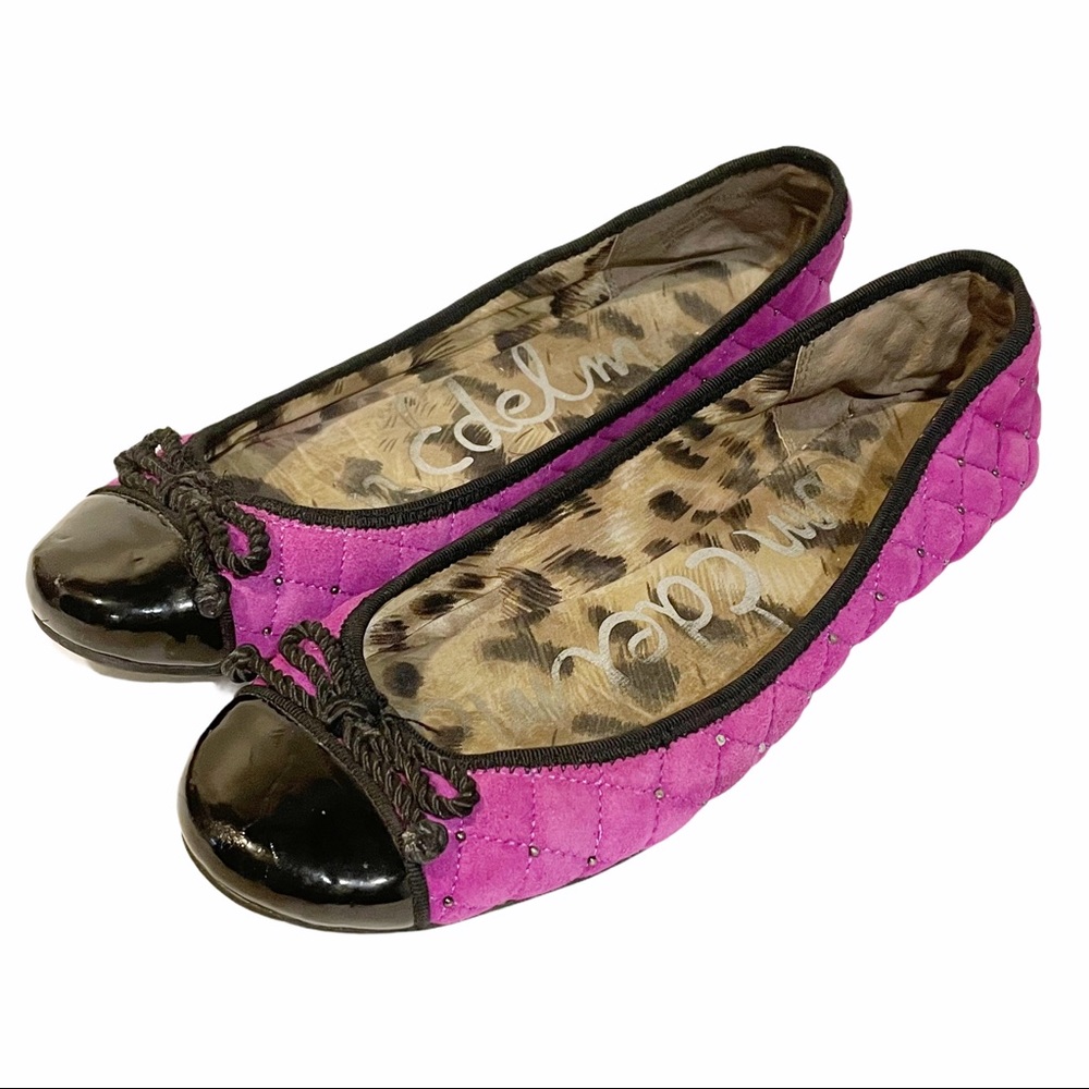 Sam Edelman Size 7.5 Purple Black Quilted Calypso Bow Ballet Flat